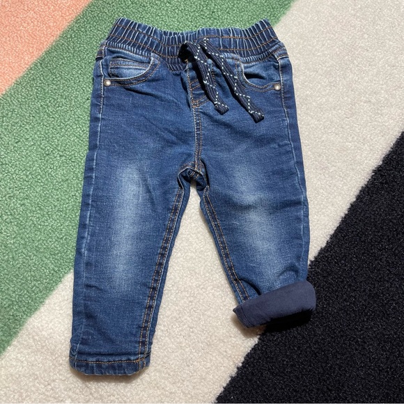 👖 9-12M Denim Co Fleece Lined Elastic Waist Jeans - Picture 3 of 5